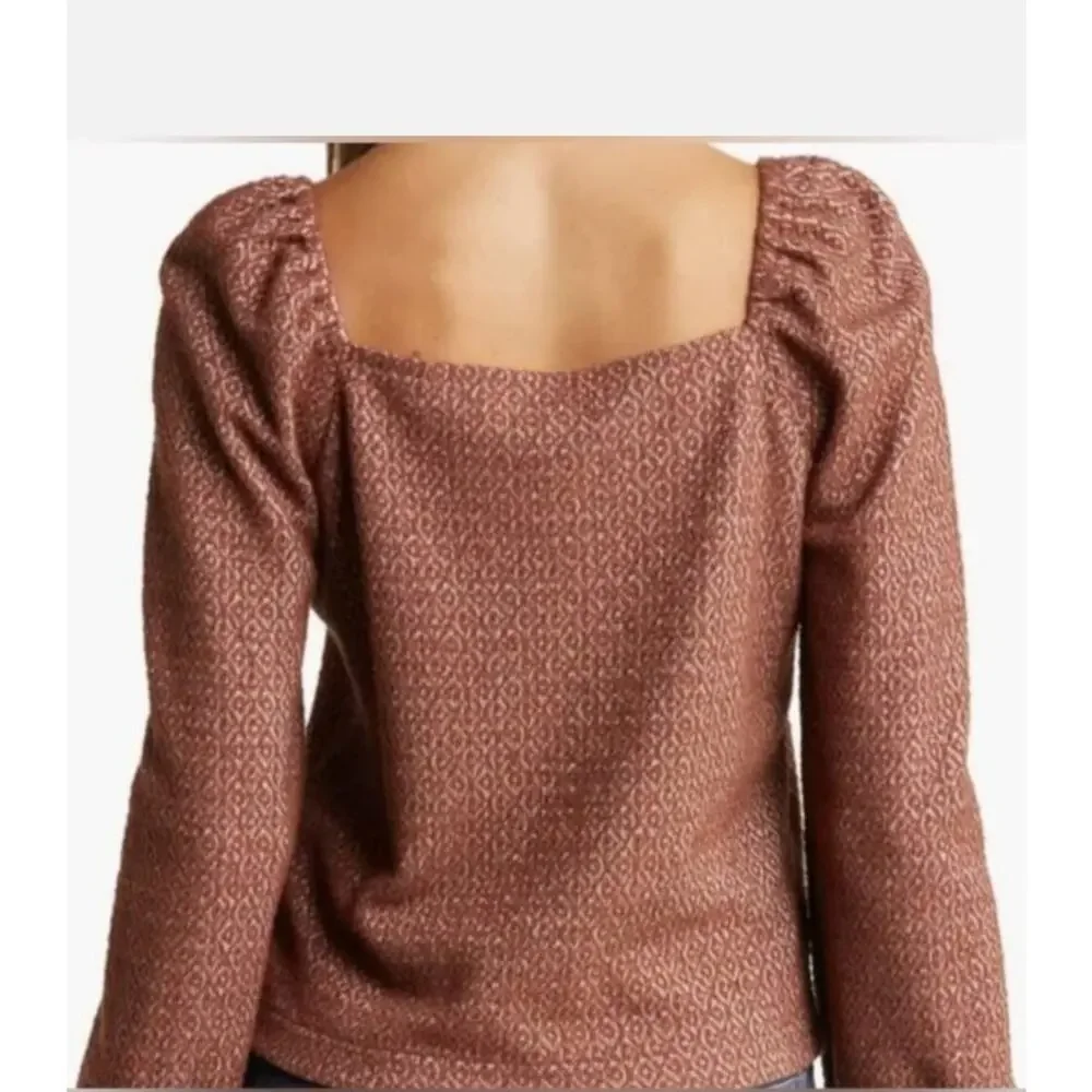 MADEWELL Jacquard Puff Sleeve Top in Dark Merlot Size L